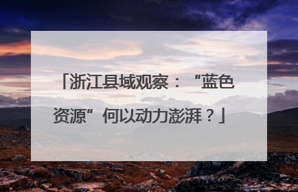 浙江县域观察：“蓝色资源”何以动力澎湃？